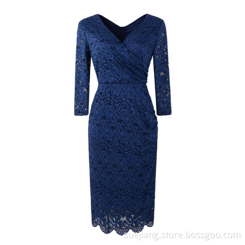 V-neck Women Lace Hollow Out Sexy Office Dress